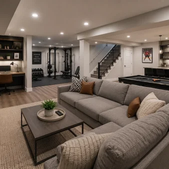 Finished basement renovation project in the Greater Toronto Area